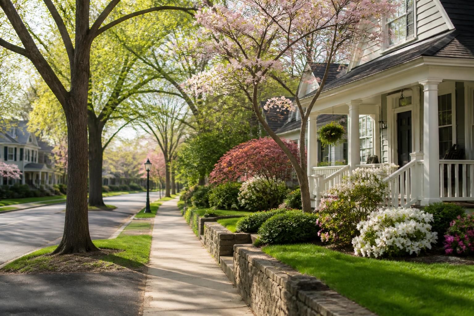 Peaceful Spring neighborhood with attractive homes and mature trees.
